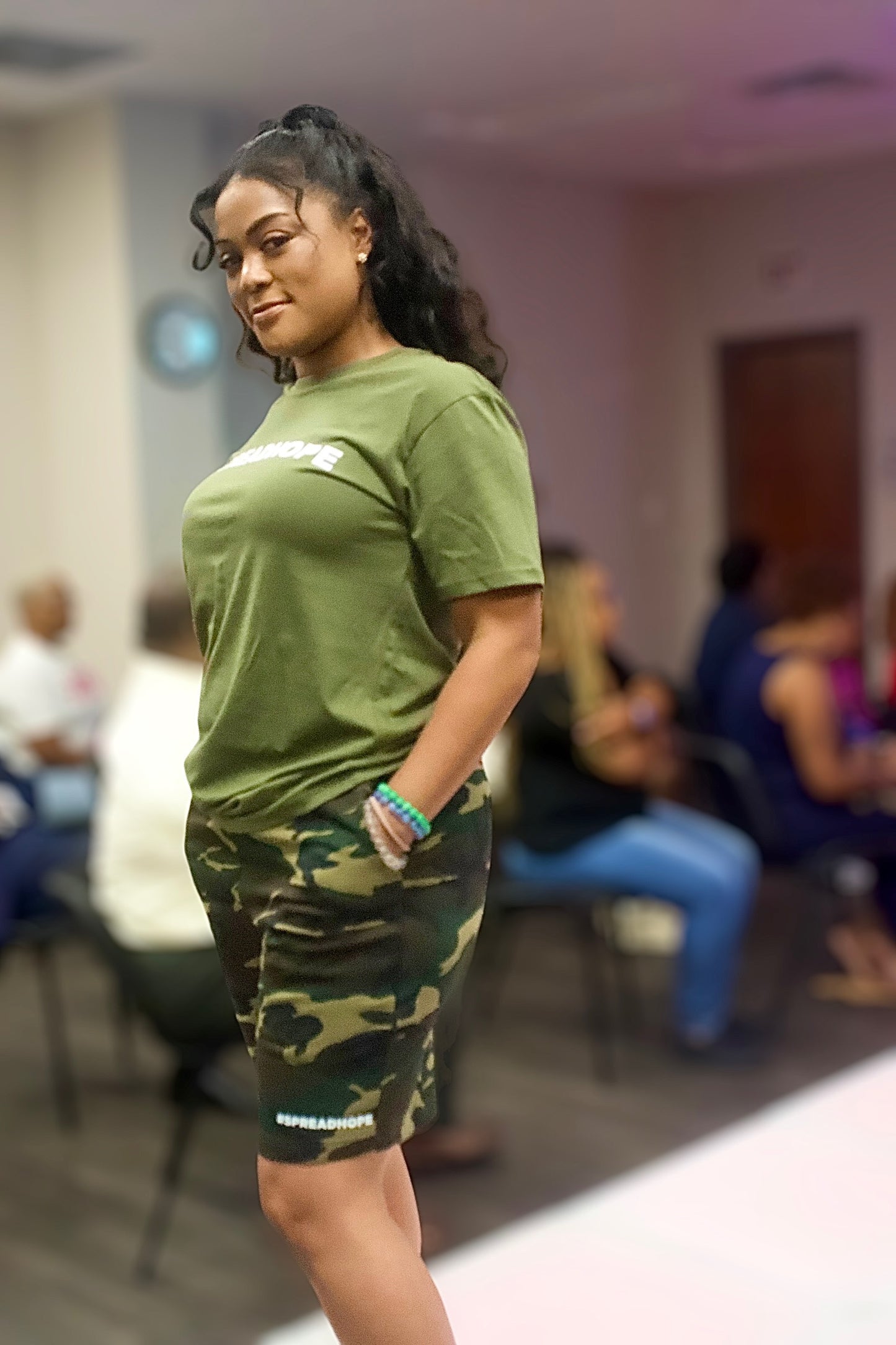 #SPREADHOPE Olive Green Tee and Camo Shorts Set